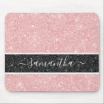 Girly Pink Glitter Mousepad Muismat<br><div class="desc">Een elegante roze glitter muismat met een zwarte glitter streep. Personaliseer het met jouw naam,  voor u ontworpen door Blackberry Boulevard.</div>