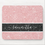 Girly Pink Glitter Mousepad Muismat<br><div class="desc">Een elegante roze glitter muismat met een zwarte glitter streep. Personaliseer het met jouw naam,  voor u ontworpen door Blackberry Boulevard.</div>