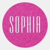 Girly Pink Glitter Naam Schattige Sparkle Ronde Sticker (Voorkant)