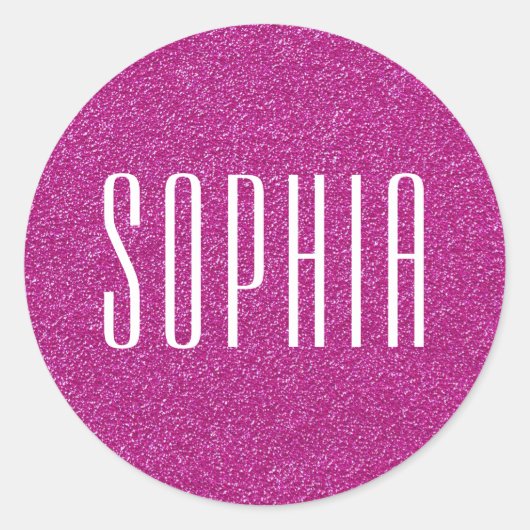 Girly Pink Glitter Naam Schattige Sparkle Ronde Sticker (Voorkant)