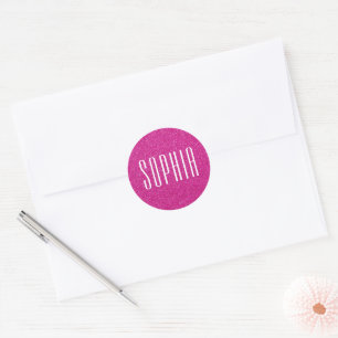 Girly Pink Glitter Naam Schattige Sparkle Ronde Sticker