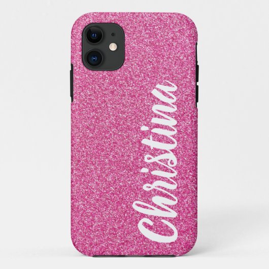 Girly Pink Glitter Name Persoonlijk Case-Mate iPhone Case (Achterkant)