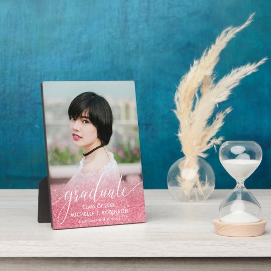 Girly Pink Glitter Ombre Girly Foto Afstuderen Fotoplaat (Zijkant)