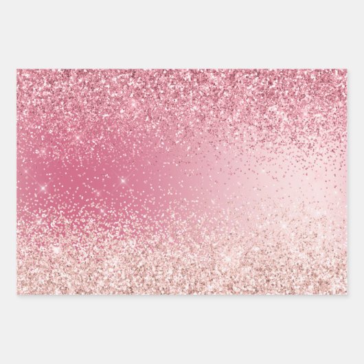 Girly Pink Glitter Ombre Inpakpapier Vel (Voorkant 3)