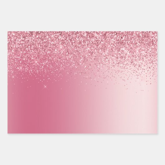 Girly Pink Glitter Ombre Inpakpapier Vel (Voorkant 2)