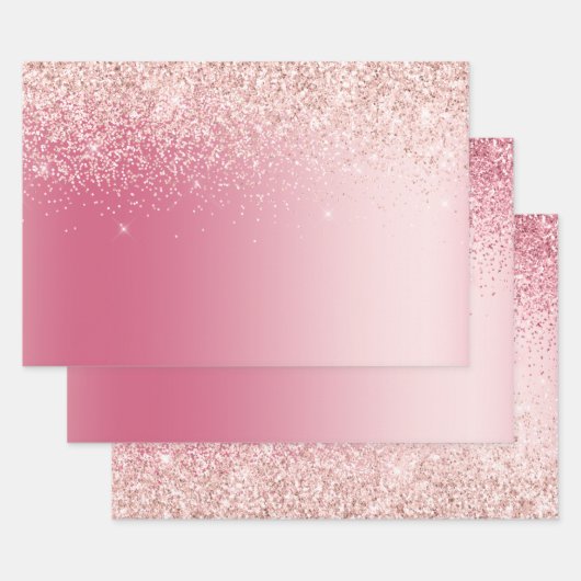 Girly Pink Glitter Ombre Inpakpapier Vel (Set)