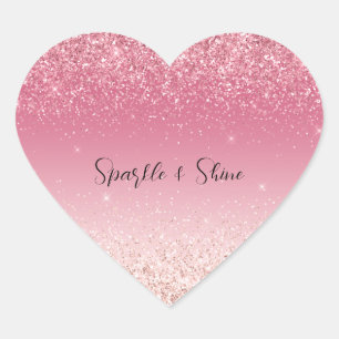 Girly Pink Glitter Ombre Sparkle Hart Sticker