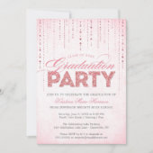 Girly Pink Glitter Pareltjes Graduation Party Kaart (Voorkant)