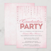 Girly Pink Glitter Pareltjes Graduation Party Kaart (Voorkant / Achterkant)