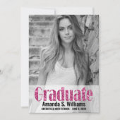 Girly Pink Glitter Photo Afstuderen Aankondiging (Voorkant)