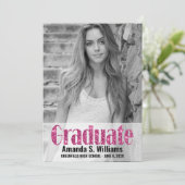 Girly Pink Glitter Photo Afstuderen Aankondiging (Staand voorkant)