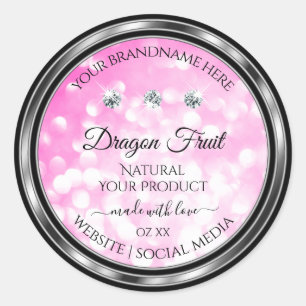 Girly Pink Glitter Product Labels Diamonds Silver