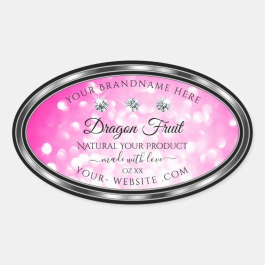 Girly Pink Glitter Product Labels Diamonds Silver (Voorkant)
