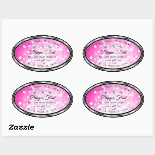 Girly Pink Glitter Product Labels Diamonds Silver (Vel)