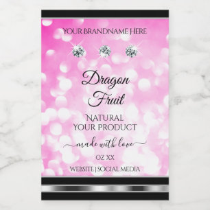Girly Pink Glitter Product Labels Diamonds Silver Voedselcontainer Etiket