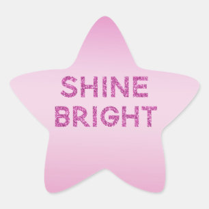Girly Pink Glitter Shine Bright Ombre Ster Sticker