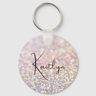 Girly Pink Glitter Sparkle Gepersonaliseerde Naam Sleutelhanger