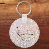 Girly Pink Glitter Sparkle Gepersonaliseerde Naam Sleutelhanger (Voorkant)