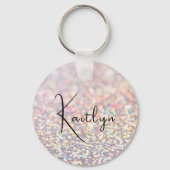 Girly Pink Glitter Sparkle Gepersonaliseerde Naam Sleutelhanger (Achterkant)