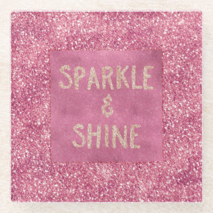 Girly Pink Glitter Sparkle Glazen Onderzetter