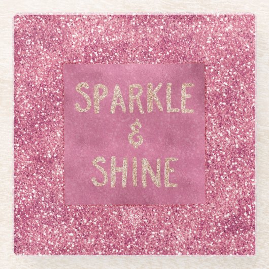Girly Pink Glitter Sparkle Glazen Onderzetter (Voorkant)