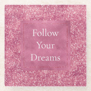 Girly Pink Glitter Sparkle Glitz Glazen Onderzetter