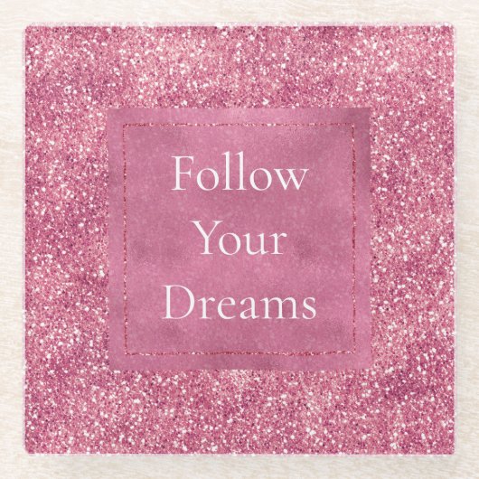 Girly Pink Glitter Sparkle Glitz Glazen Onderzetter (Voorkant)