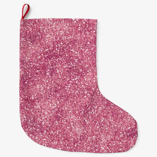 Girly Pink Glitter Sparkle Glitz Grote Kerstsok (Voorkant)