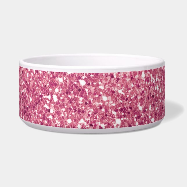 Girly Pink Glitter Sparkle Glitz  Voerbakje (Voorkant)