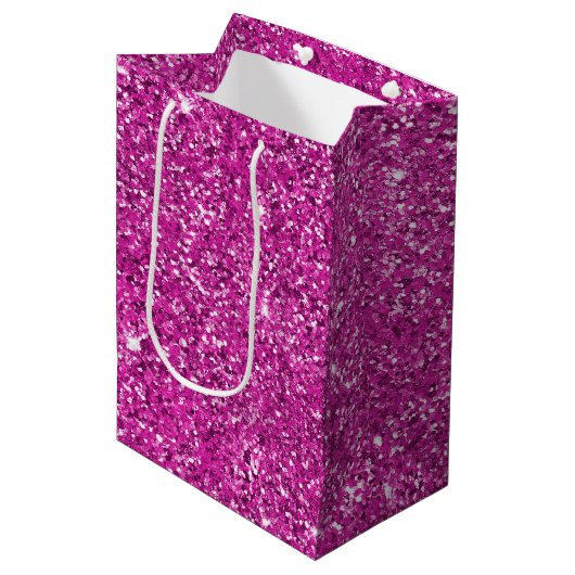 Girly Pink Glitter Sparkle Medium Cadeauzakje (Voorkant Gekanteld)