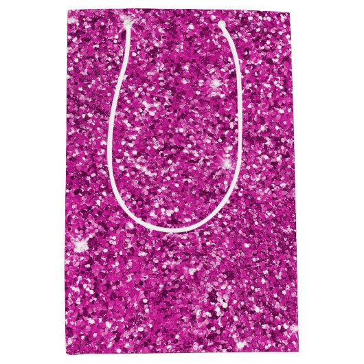 Girly Pink Glitter Sparkle Medium Cadeauzakje (Voorkant)