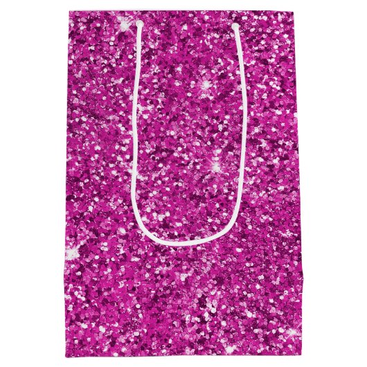 Girly Pink Glitter Sparkle Medium Cadeauzakje (Achterkant)