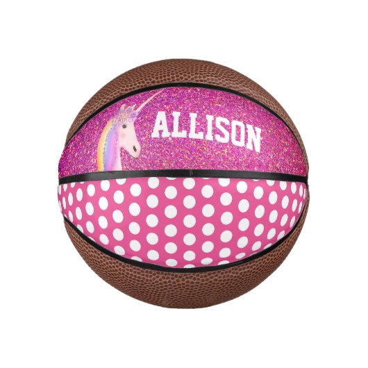 Girly Pink Glitter Sparkle Unicorn - Gepersonalise Basketbal (Voorkant)