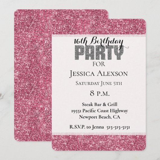 Girly Pink Glitter Sparkle Verjaardag Kaart (Voorkant / Achterkant)