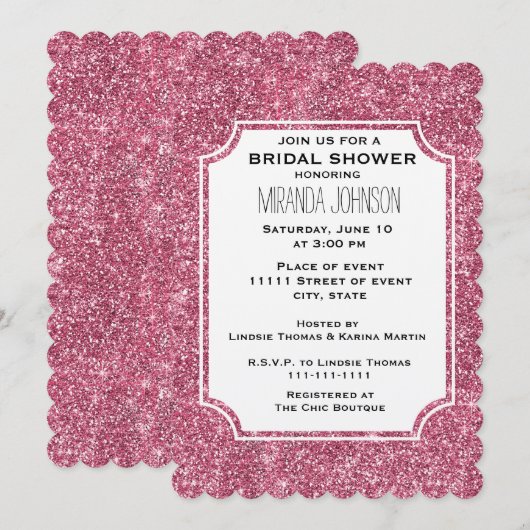 Girly Pink Glitter Sparkle Verjaardag Vrijgezellen Kaart (Voorkant / Achterkant)