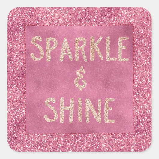 Girly Pink Glitter Sparkle Vierkante Sticker (Voorkant)