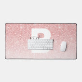 Girly Pink Glitter Sparkles Monogram Script Naam Bureaumat (Keyboard & Muis)