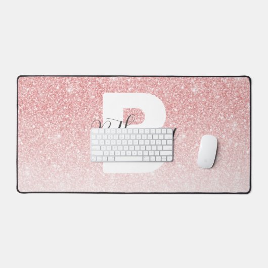 Girly Pink Glitter Sparkles Monogram Script Naam Bureaumat (Keyboard & Muis)