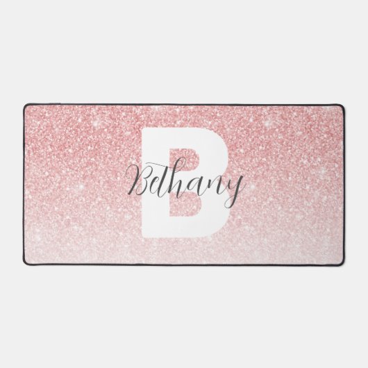 Girly Pink Glitter Sparkles Monogram Script Naam Bureaumat (Voorkant)