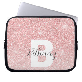 Girly Pink Glitter Sparkles Monogram Script Naam Laptop Sleeve