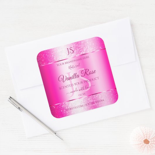 Girly Pink Glitter Stars Product Labels Monogram (Envelop)
