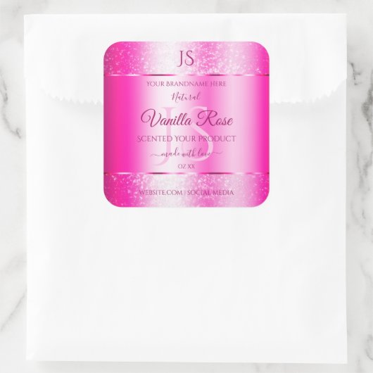 Girly Pink Glitter Stars Product Labels Monogram (Tas)