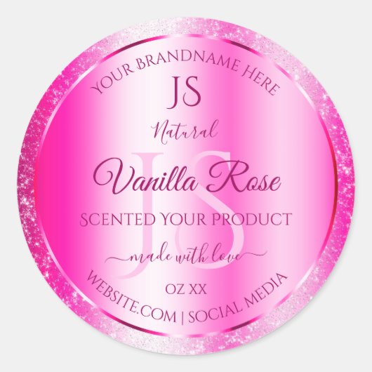 Girly Pink Glitter Stars Product Labels Monogram (Voorkant)