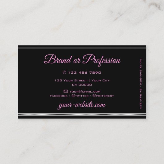 Girly Pink Glitter Sterren Zwart en Zilveren Rand Visitekaartje (Achterkant)