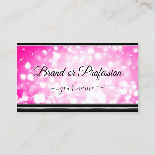 Girly Pink Glitter Sterren Zwart en Zilveren Rand Visitekaartje (Voorkant)