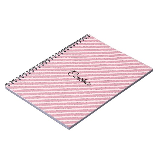 Girly Pink Glitter Stripes Notitieboek (Linkerzijde)