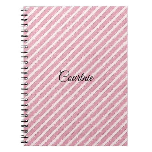 Girly Pink Glitter Stripes Notitieboek (Voorkant)