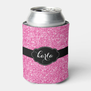 Girly Pink Glitter Texture Black Accents Blikjeskoeler