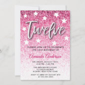 Girly Pink Glitter Textuur 12e Verjaardagsfeest Kaart (Voorkant)