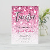 Girly Pink Glitter Textuur 12e Verjaardagsfeest Kaart (Staand voorkant)
